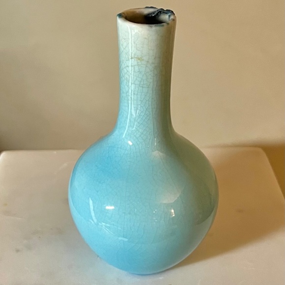 Antique Turquoise Glazed Ceramic Vase, 4" high - Picture 4 of 6